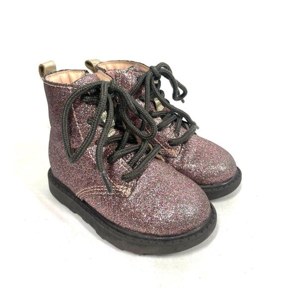 Carter’s ZOLA Pink Glitter Multi Lace Up Zip Combat Boots Toddler Girls Size 5 - Picture 1 of 6